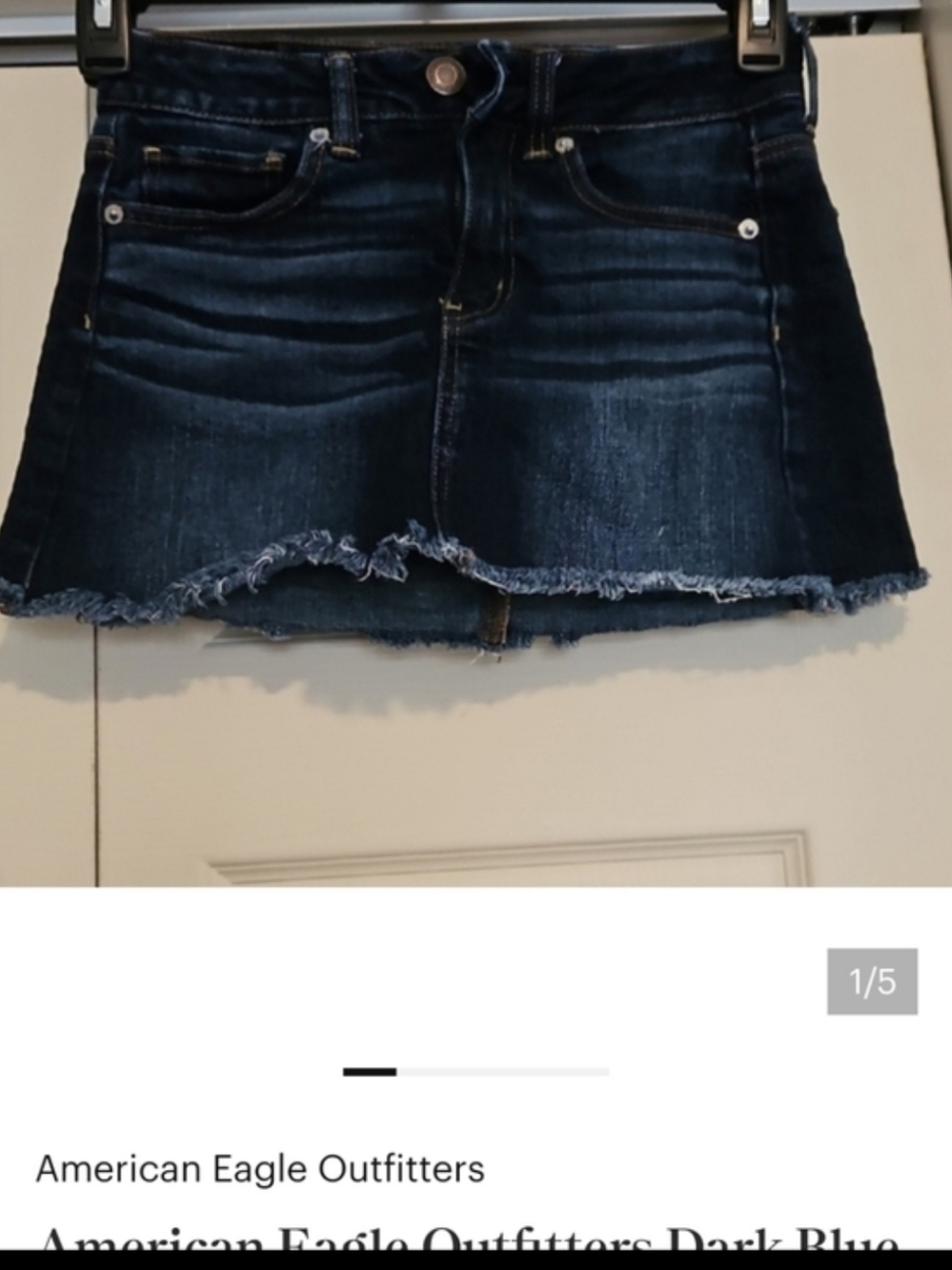 American Eagle Outfitters Dark Blue Denim Mini Skirt with Frayed Hem